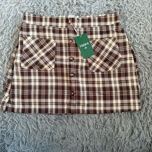 HALARA Plaid Mini Skort in Brown and Cream